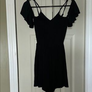 Elegant Black Ruffle Sleeve Romper